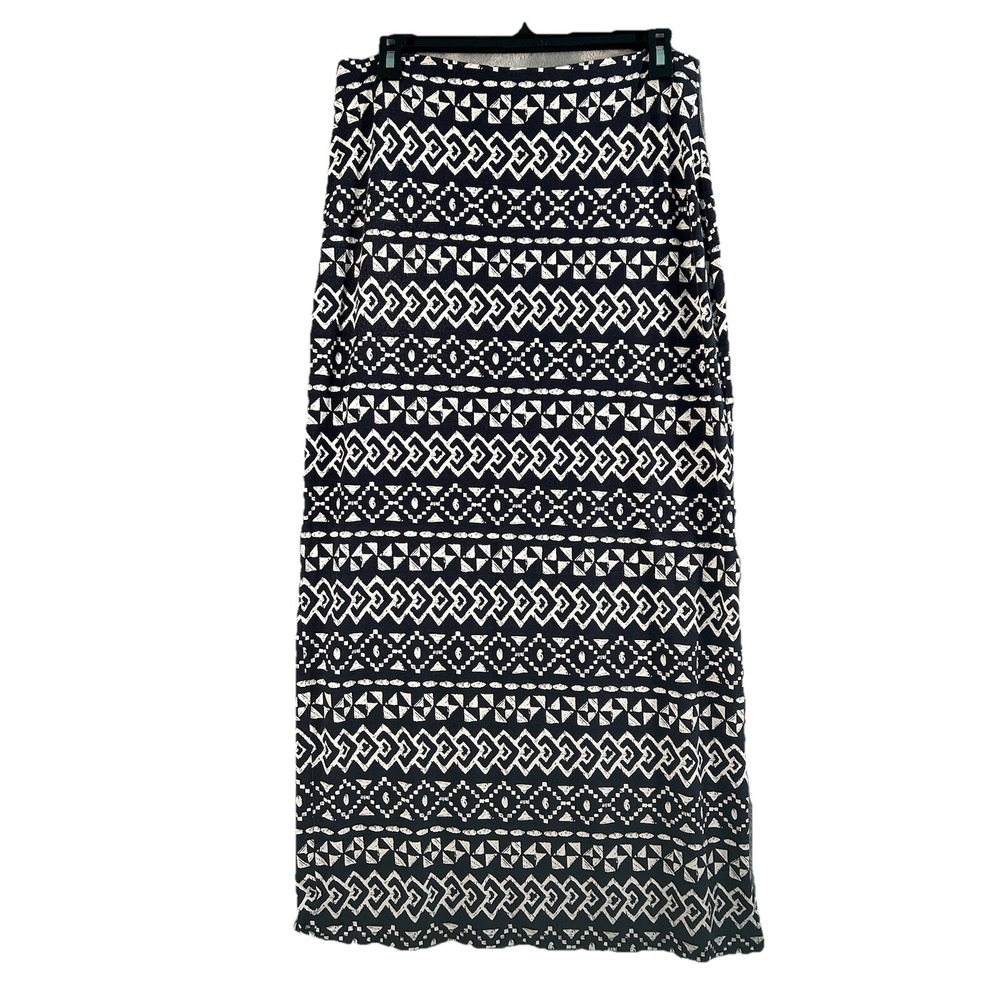 Loft Skirt Women's Small Maxi Length Navy Blue Geometric Pull On Stretch 0138